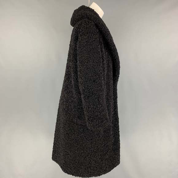 ALICE + OLIVIA Black Textured Polyester Shawl Collar Coat - Picture 2 of 5